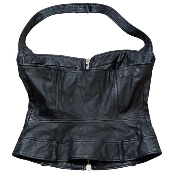 RARE Vintage La Perla Black Leather Halter Top with Gold Zipper -Archival Piece - Picture 4 of 9